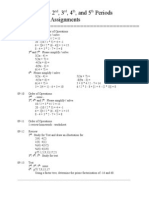 Pre-Algebra - 2, 3, 4, and 5 Periods Schedule and Assignments