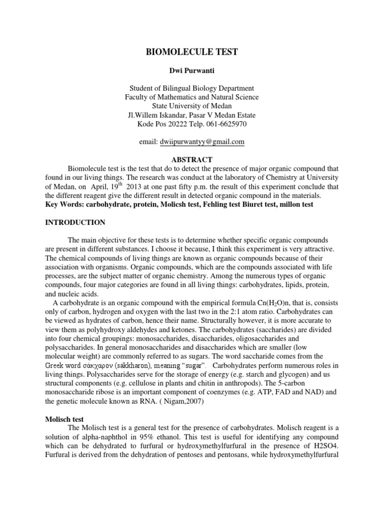 Biomolecule Test Jurnal PDF Carbohydrates Glucose