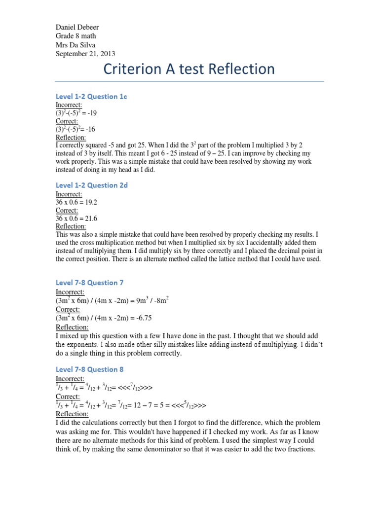 Criterion A Test Reflection | PDF