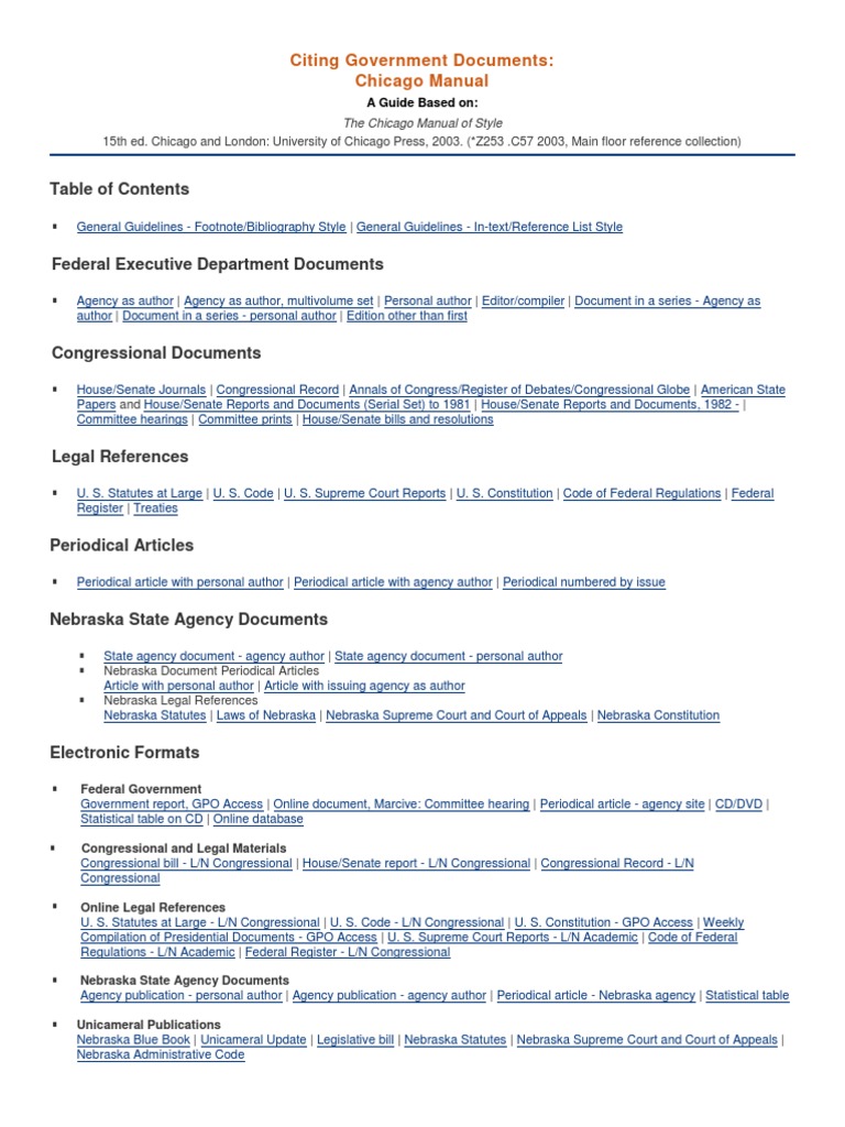 Citing Government Documents CMOS 2003 Citation