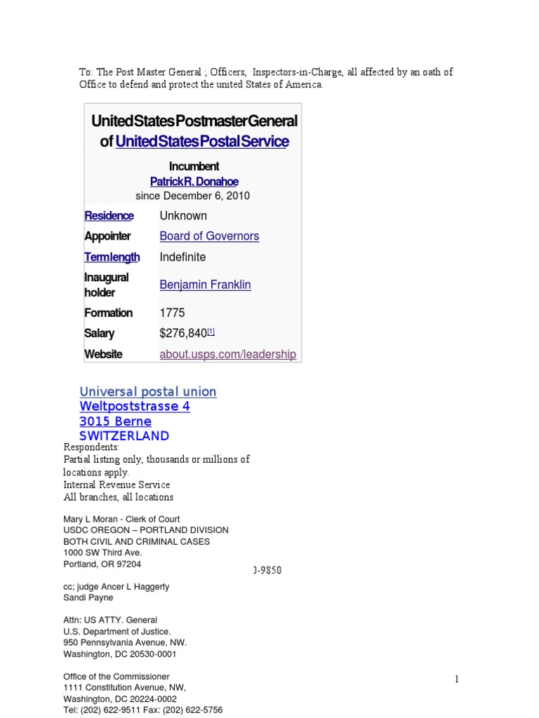 POST OFFICE PDF United States Postal Service Mail