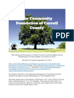 The Community Foundation of Carroll County to hold the eighth annual Philanthropist of Year Program on October 16, 2013