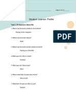 Student Learner Profile: Tool 1: 20 Questions About Me