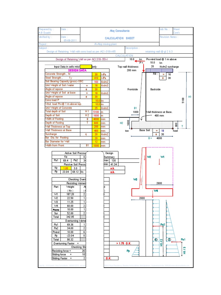 Retaining Wall Design Calculations | PDF | Architectural Elements ...