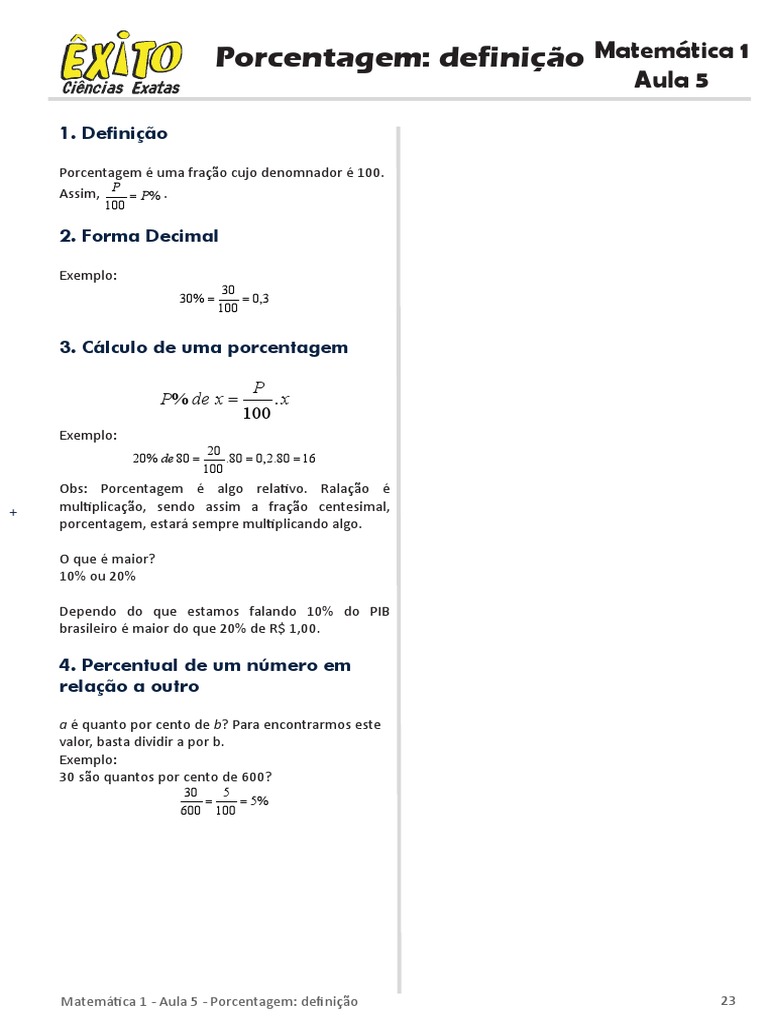 Porcentagens: Conceitos Matemáticos Básicos e Exemplos de Cálculos ...