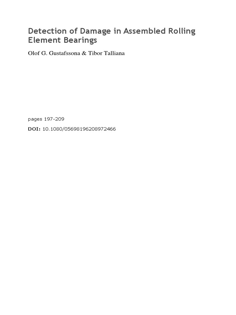 Damage Detection in Rolling Bearings | PDF
