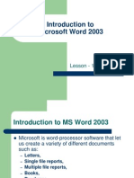 Introduction To MS Word 2003