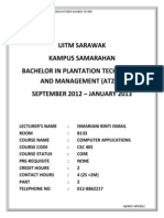 UITM Sarawak Campus Samarahan Plantation Technology Management CSC405 Syllabus