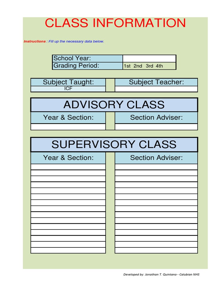 Class Information Data Form | PDF