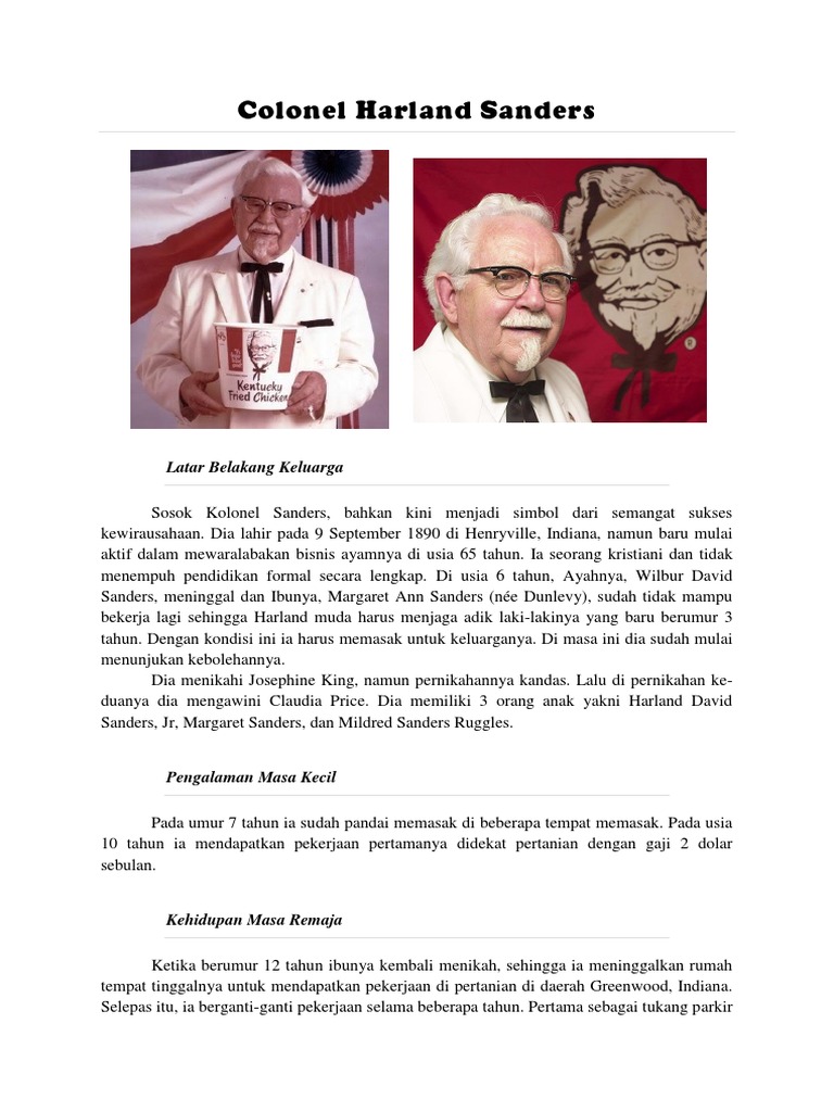 Biografi Kolonel Harland Sanders | PDF