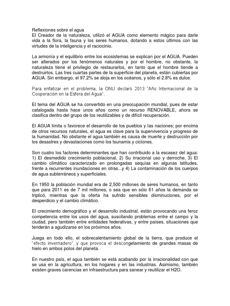 Reflexiones sobre el cuidado del agua | PDF | Riego | Agua