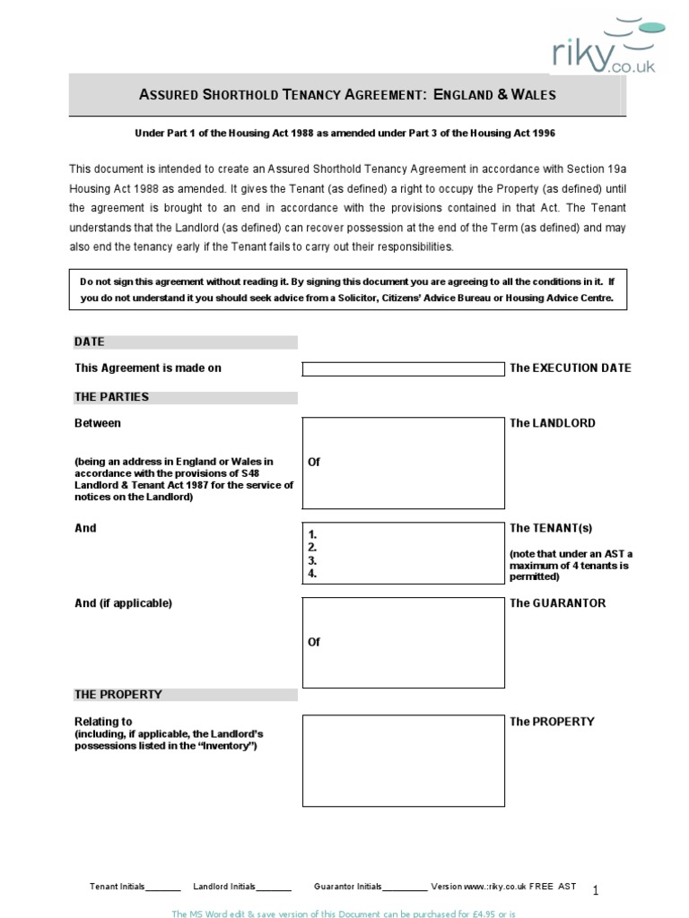 Tenency Agreement Leasehold Estate Landlord