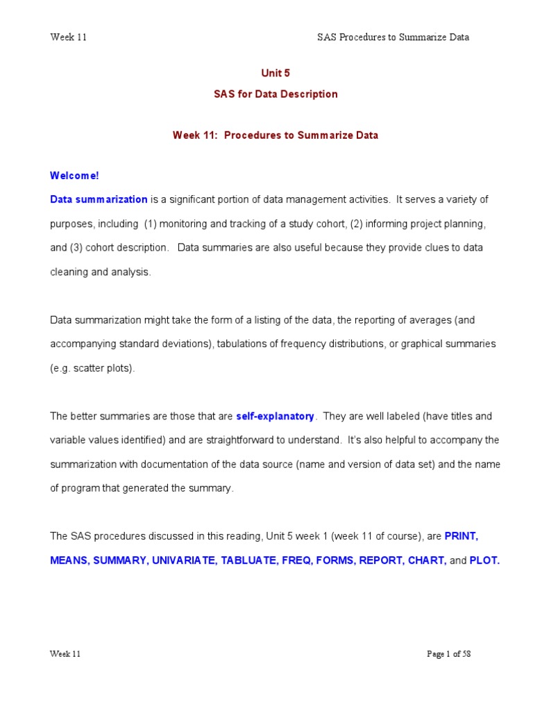 Part5 Procedures To Summarize Data | PDF | Sas (Software) | Statistics