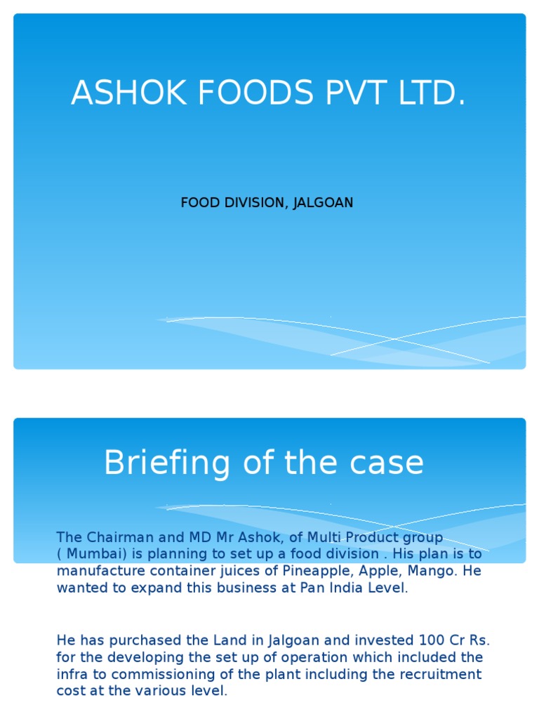Ashok Food PVT LTD PDF Project Manager Labour