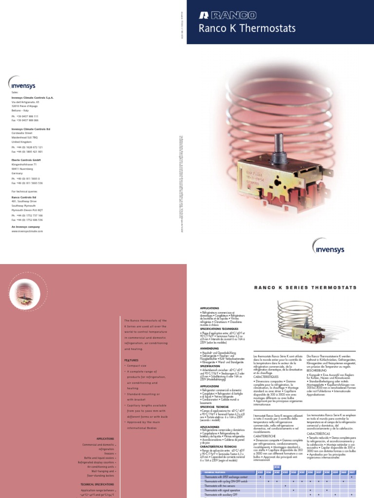 Specifications and Applications of Ranco K Series Thermostats for ...