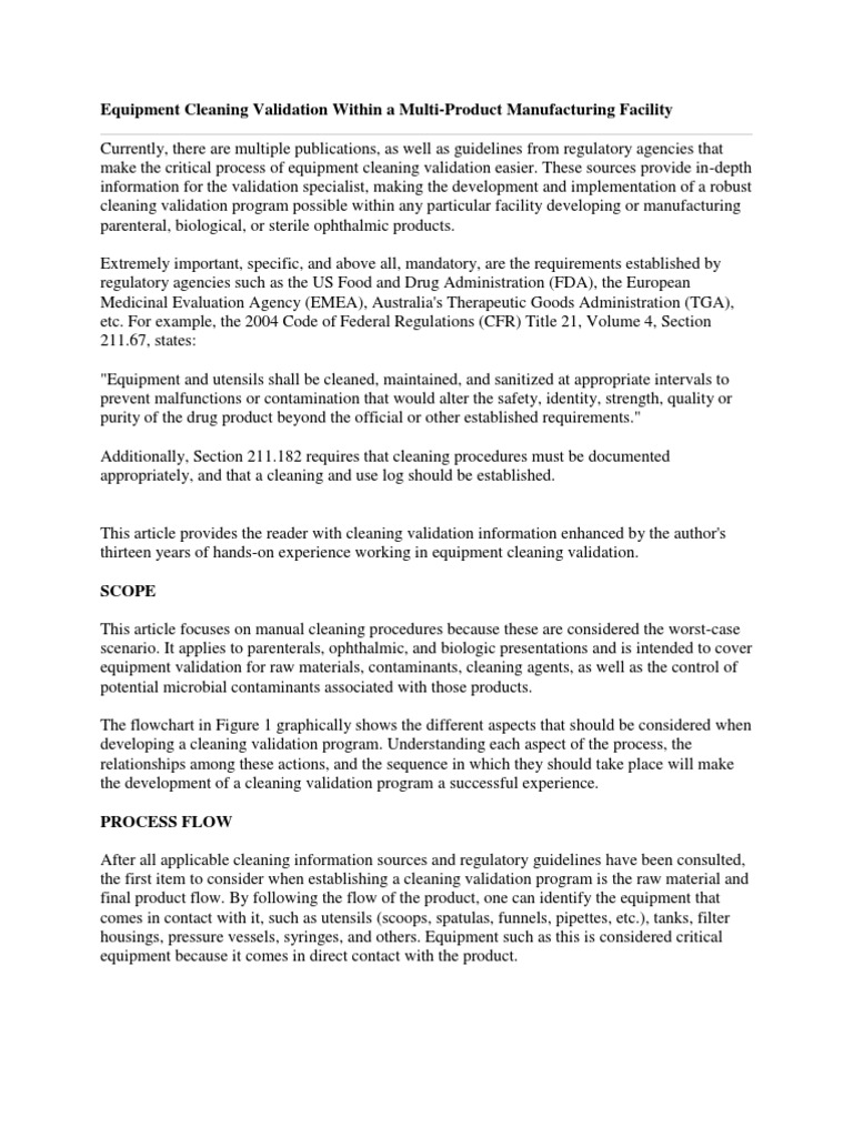 Equipment Cleaning Validation Verification And Validation High