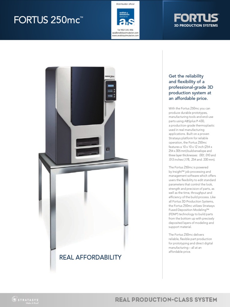 Fortus 250mc Ays | PDF | 3 D Printing | Industries