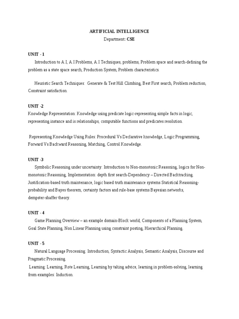 Ai Syllabus Pdf
