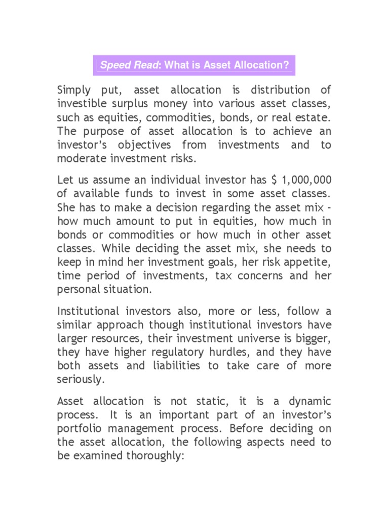 What Is Asset Allocation-VRK100-14Oct2012 | PDF | Asset Allocation ...