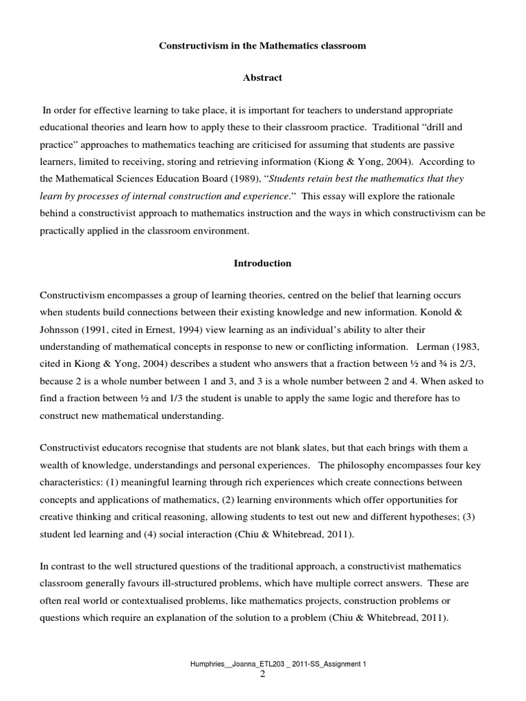 Constructivism in The Mathematics Classroom | PDF | Constructivism ...