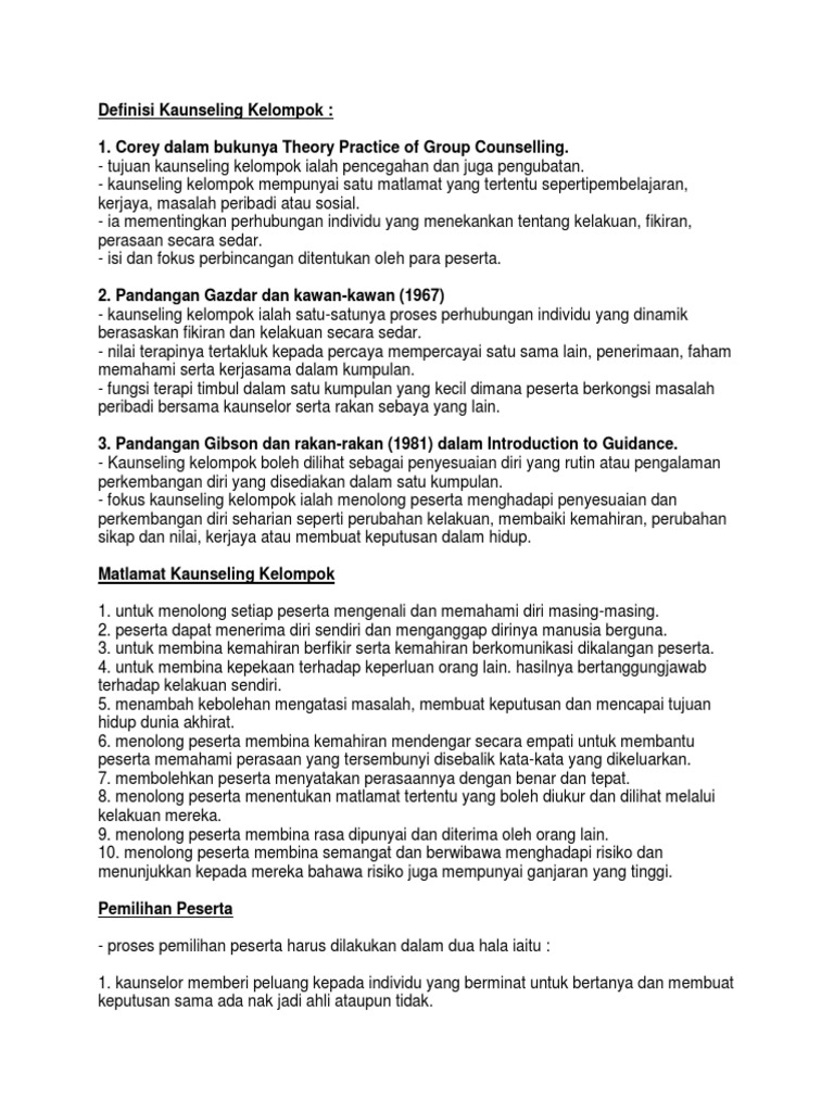Definisi Kaunseling Kelompok Pdf