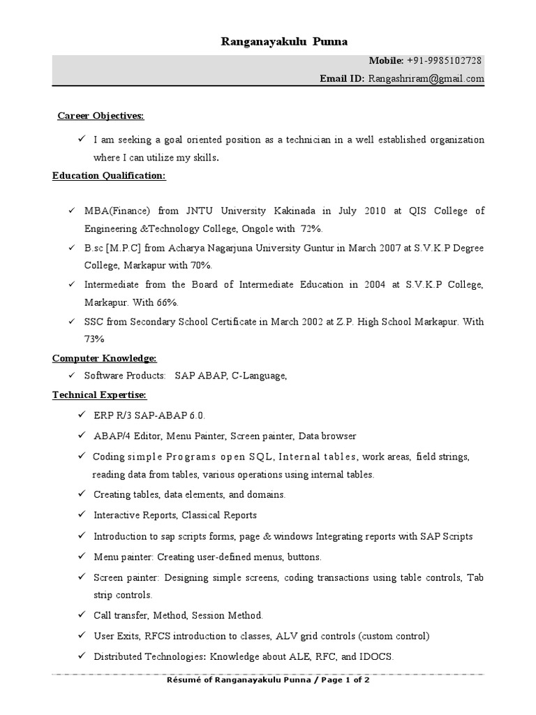 abap resume sap