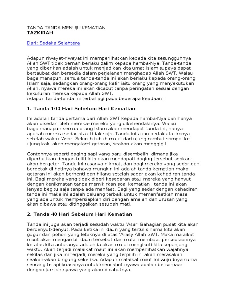 Tanda Tanda Kematian Tazkirah Pdf