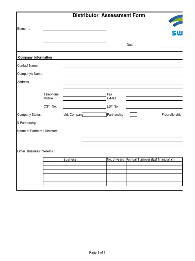 Distributor Assessment Form Template | PDF | Finance & Money Management