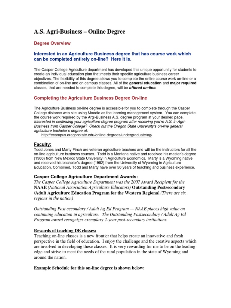 Online Ag Business Degree PDF Agribusiness Academic Degree