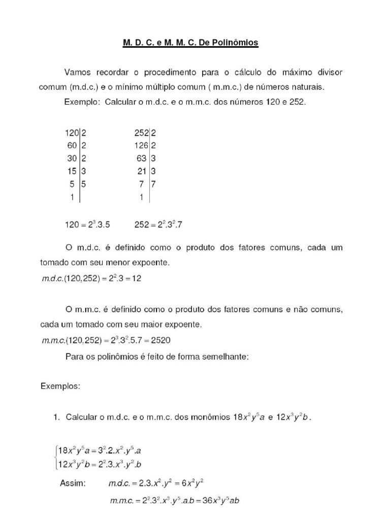 Aula 7 - MDC e MMC de Polinômios | PDF
