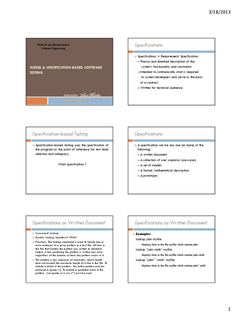 Specifications: Model & Specification-Based Software Testing | PDF ...