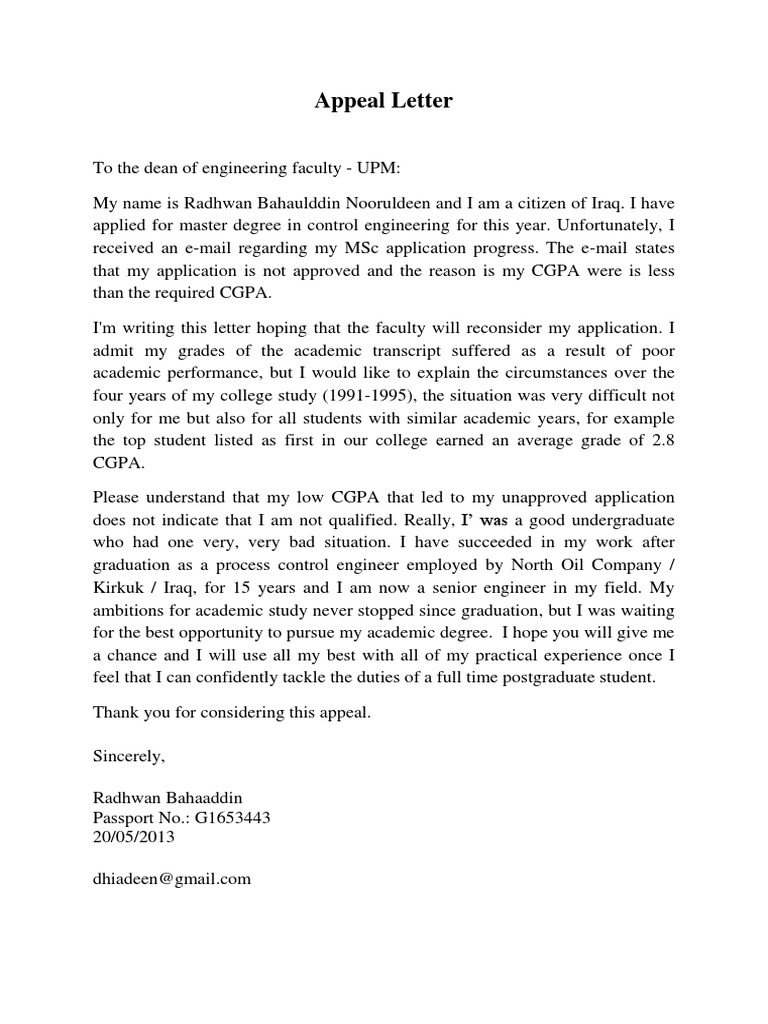 Appeal Letter Pdf Academic Degree Educational Stages