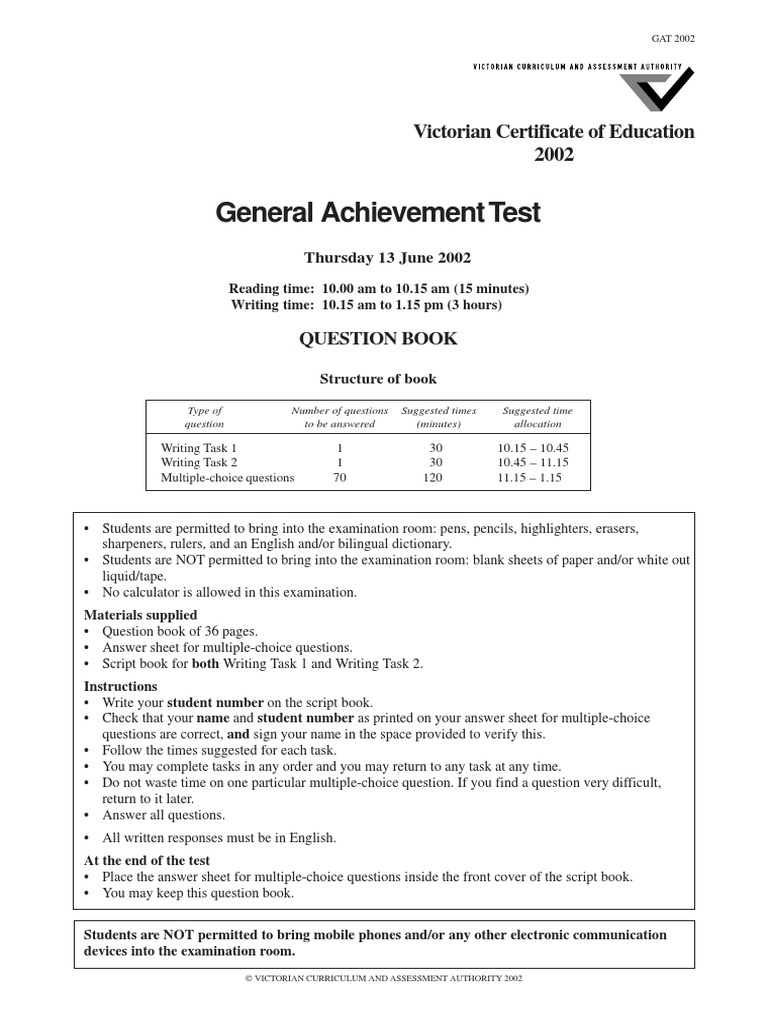 2002 GAT Question Books Part 1 | PDF | Teaspoon | Tablespoon