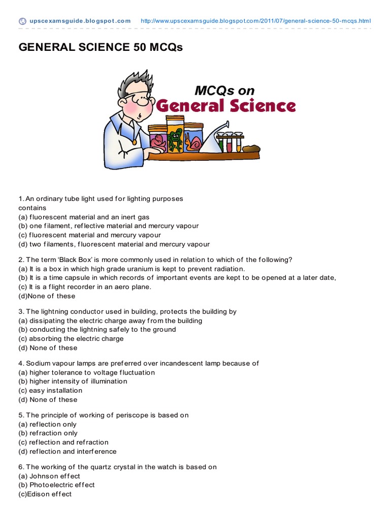 50 General Science MCQs with Answers | PDF | Internal Combustion Engine ...