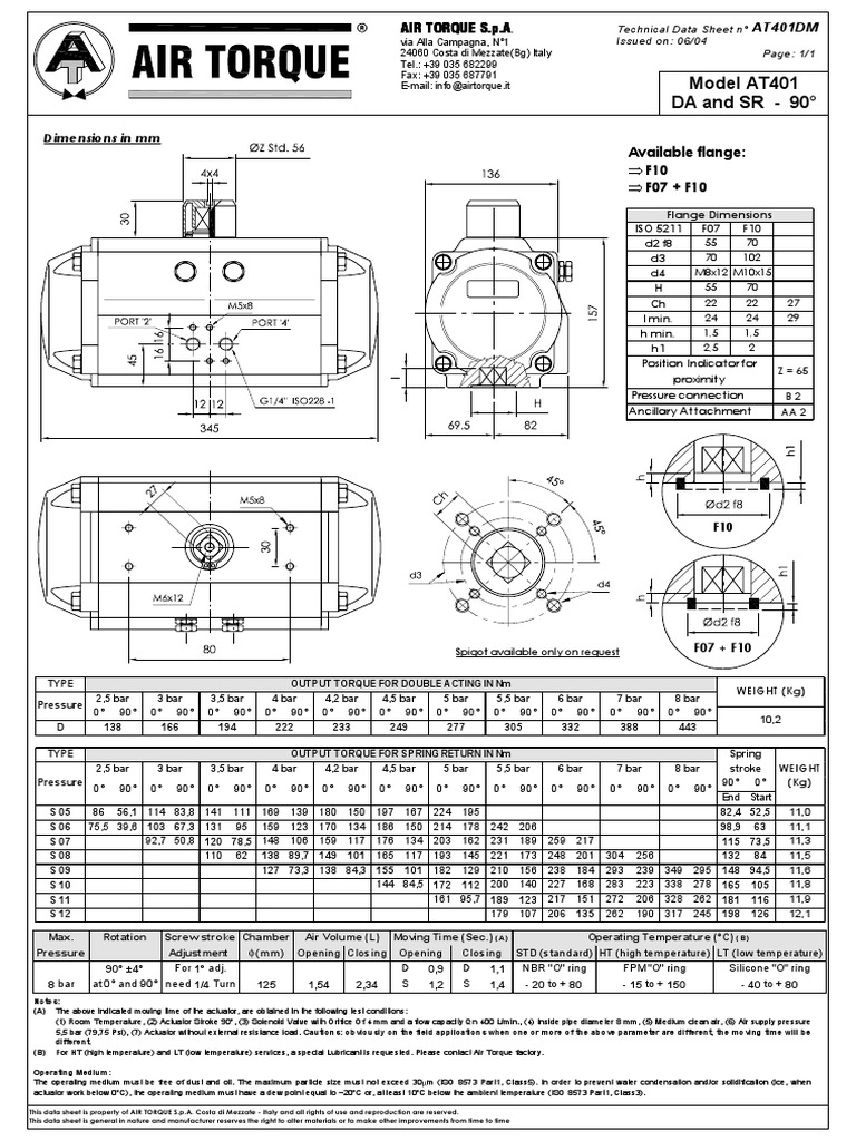 Actuador Air Torque At401 PDF Valve Applied And Interdisciplinary