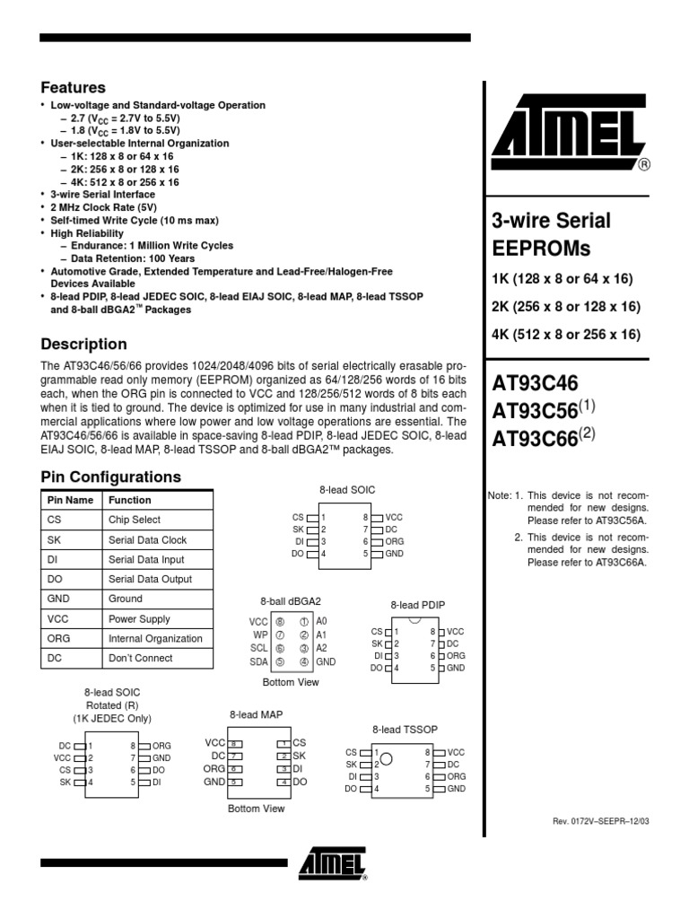 3-Wire Serial Eeproms: Features | PDF