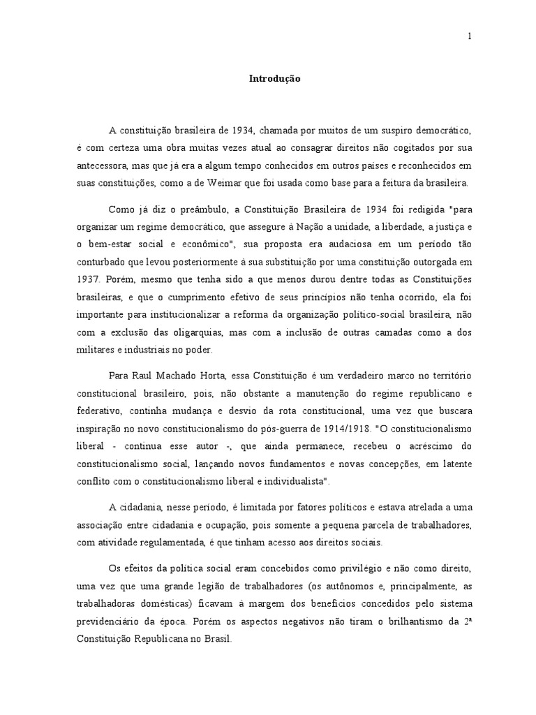 Quais Foram As Principais Características Da Constituição De 1934