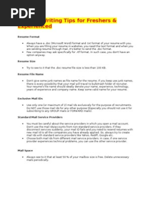 Resume Writing Tips for Freshers