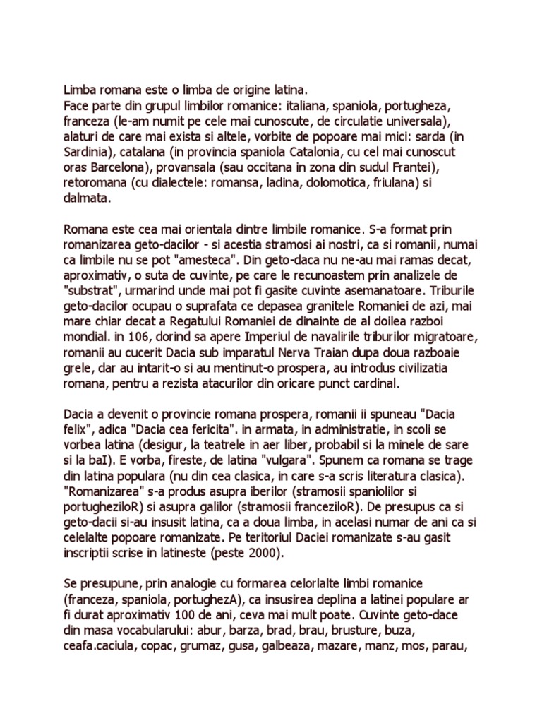 Limba Romana Este O Limba De Origine Latina