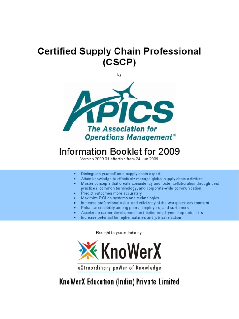 KEI APICS CSCP Information Booklet 2009.01 | PDF | Supply