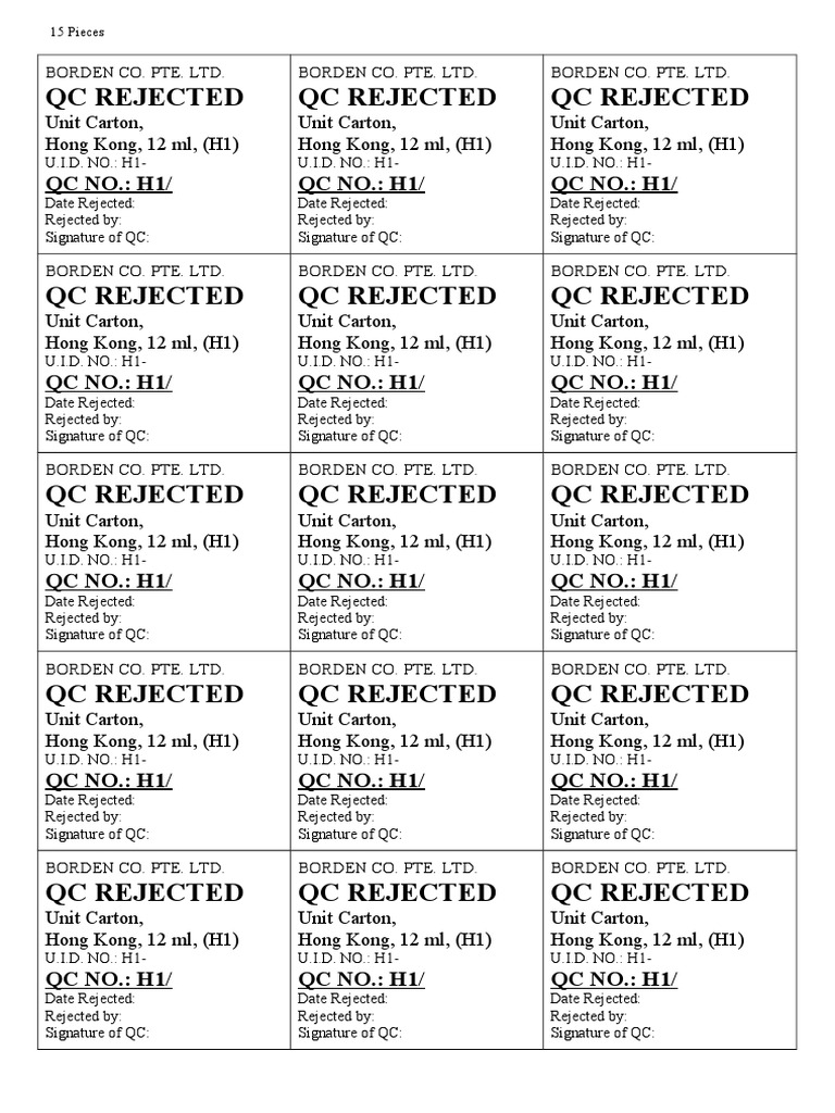 Borden Co. QC Rejection Report | PDF