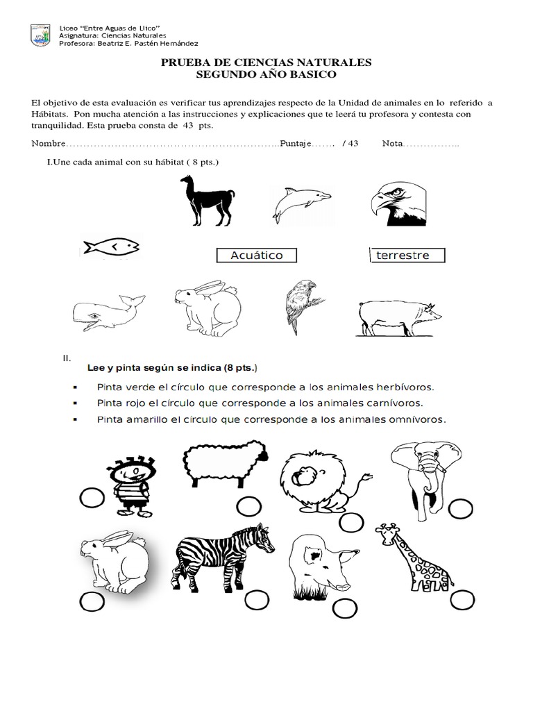 Prueba De Ciencias Naturales Habitats