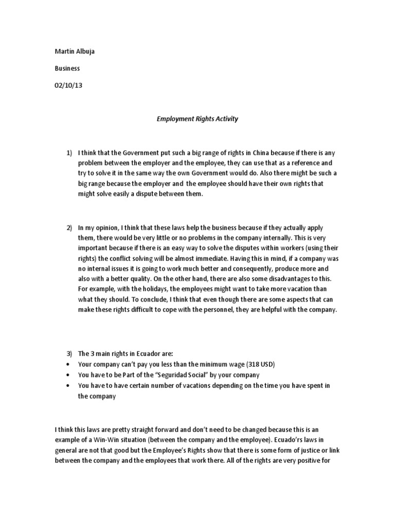 Ecuador Employment Rights Overview | PDF | Finance & Money Management
