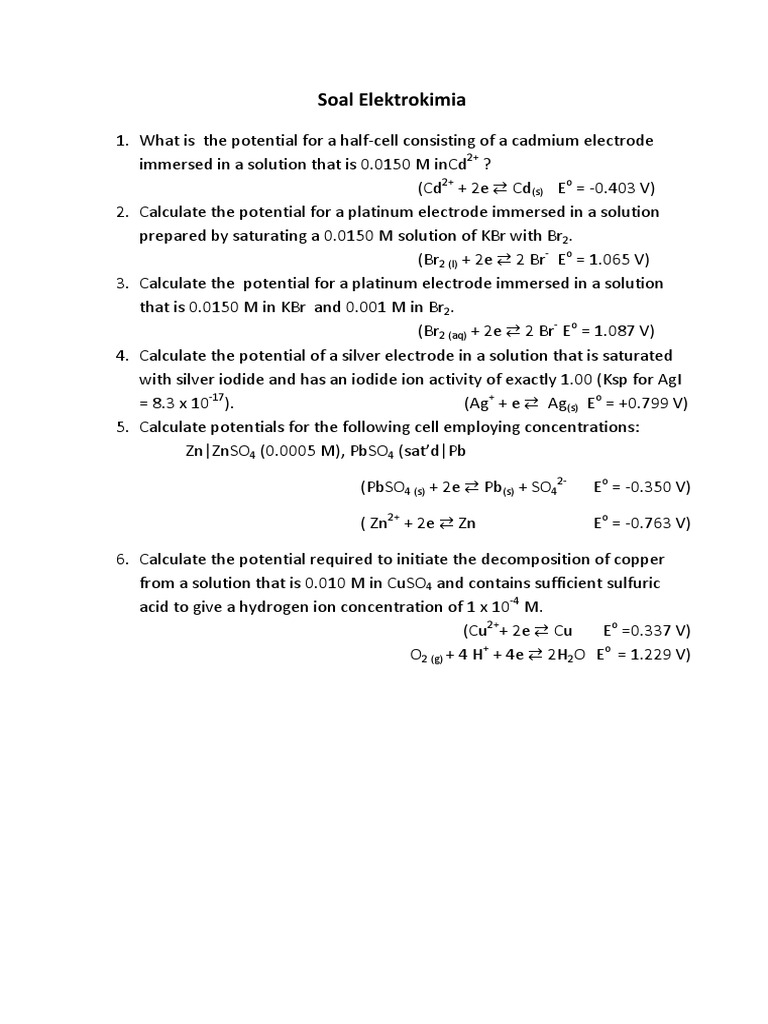 Soal Elektrokimia