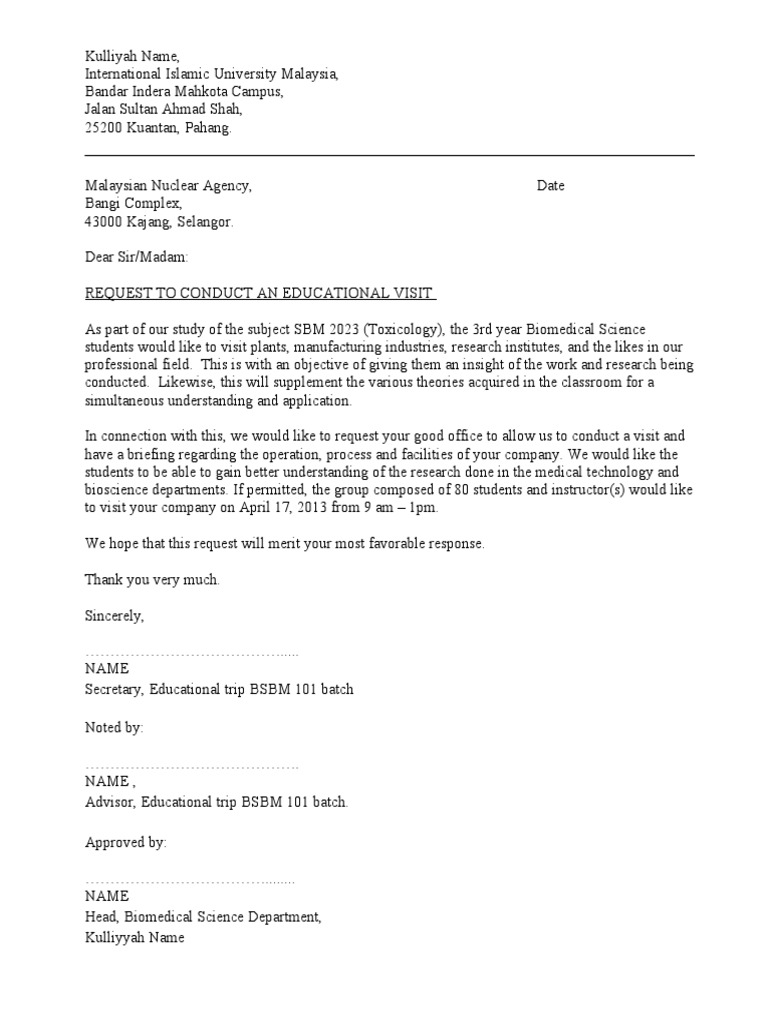 Permission Letter To Visit Company  PDF  Science