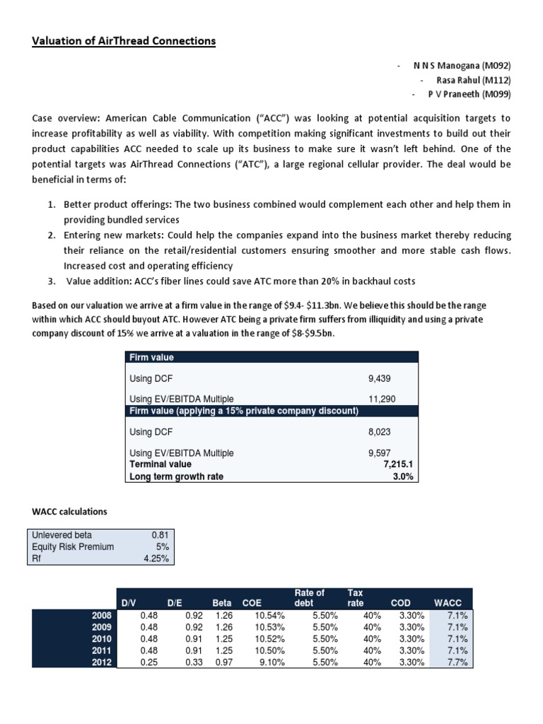 Valuation Of Airthread Connections Discounted Cash Flow Valuation Finance