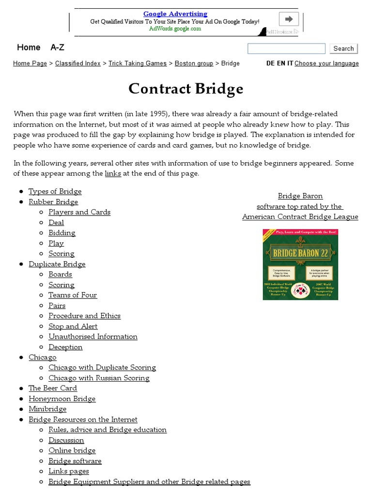 Bridge Rules and Variations of The Card Game PDF Contract Bridge