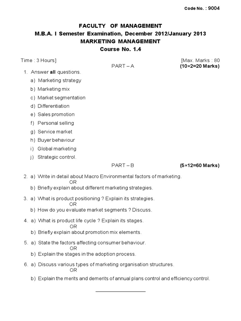 MBA Marketing Management Exam Guide | PDF