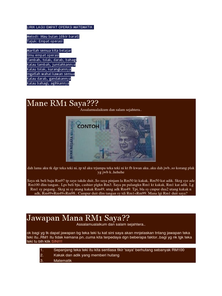 Lirik Lagu Empat Operasi Matematik Pdf