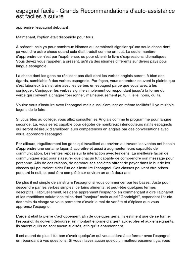 Espagnol Facile Grands Recommandations Dauto Assistance Est